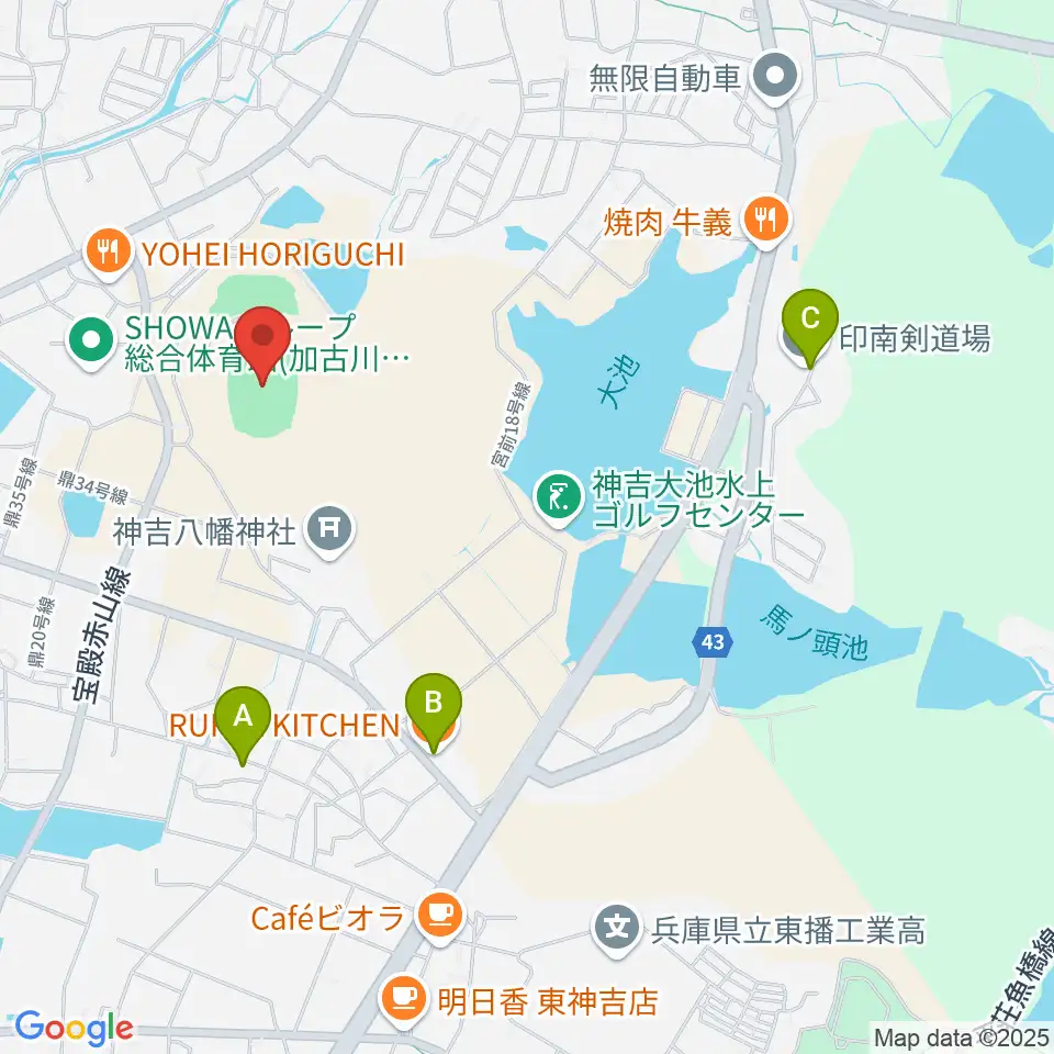 SHOWAグループ陸上競技場周辺のカフェ一覧地図