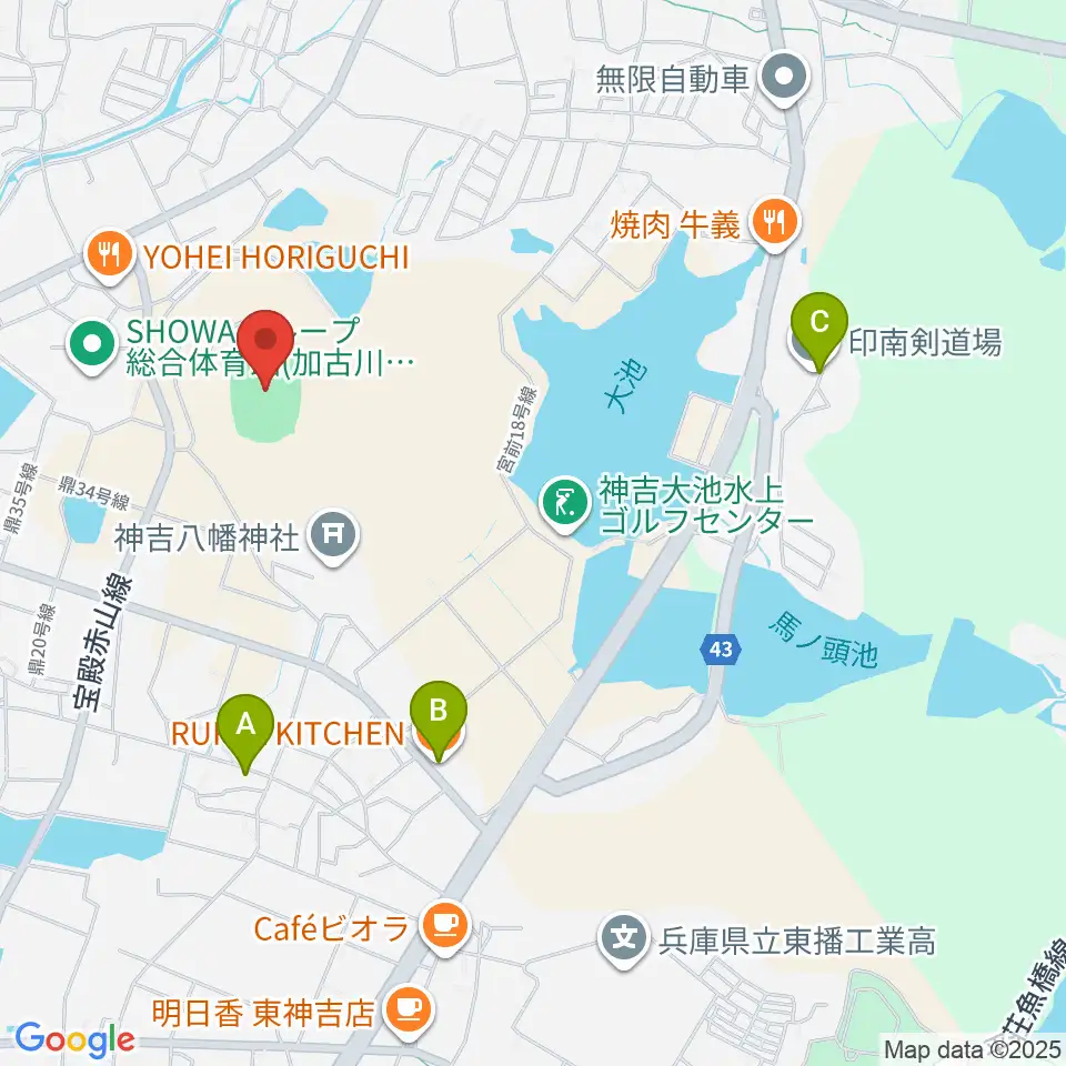 SHOWAグループ陸上競技場周辺のカフェ一覧地図