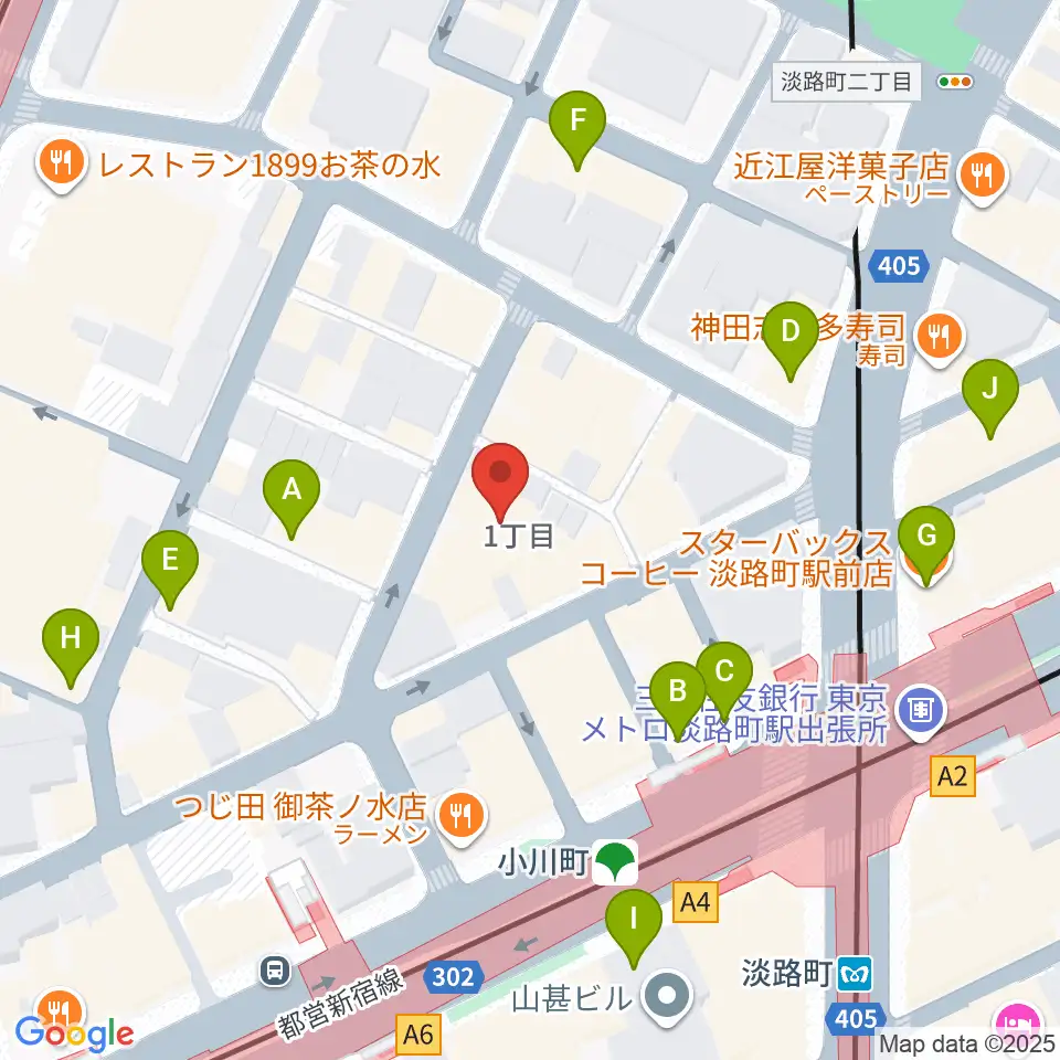 宮地楽器神田お茶の水ホール周辺のカフェ一覧地図