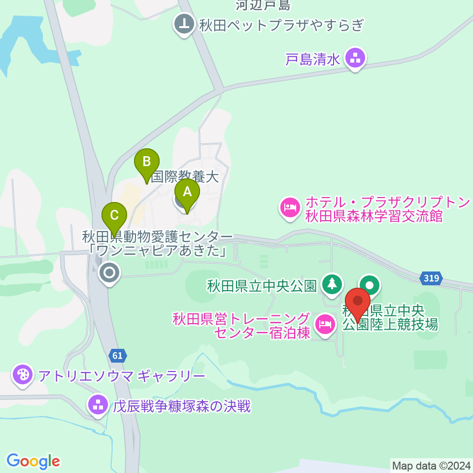 秋田県立中央公園陸上競技場周辺のカフェ一覧地図