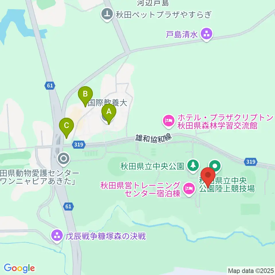 秋田県立中央公園陸上競技場周辺のカフェ一覧地図
