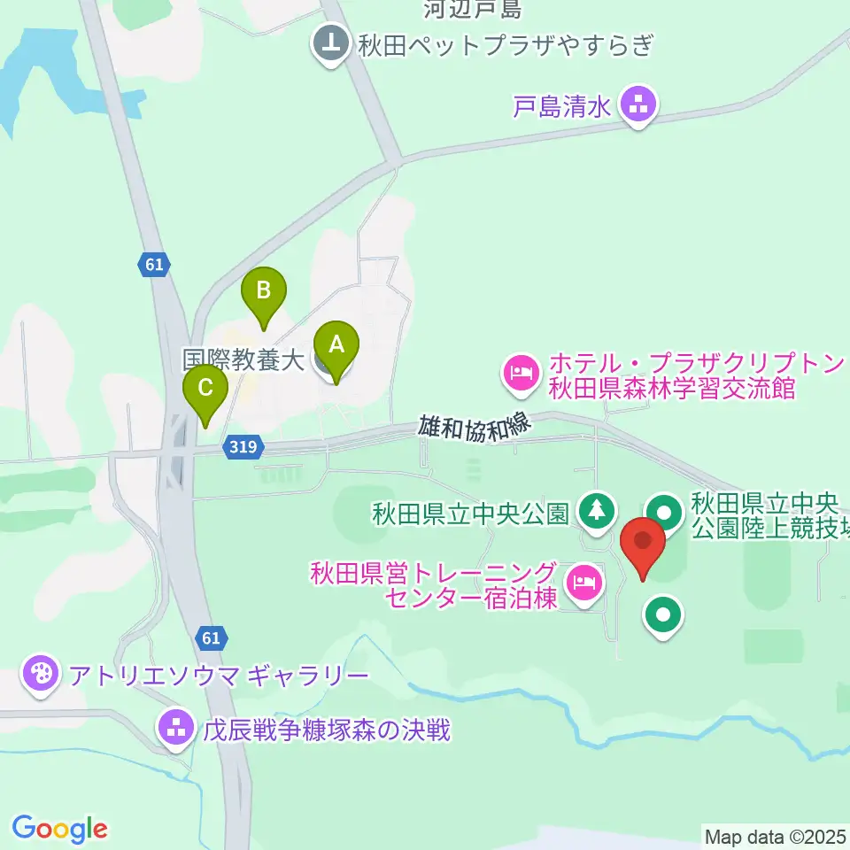 秋田県立中央公園陸上競技場周辺のカフェ一覧地図