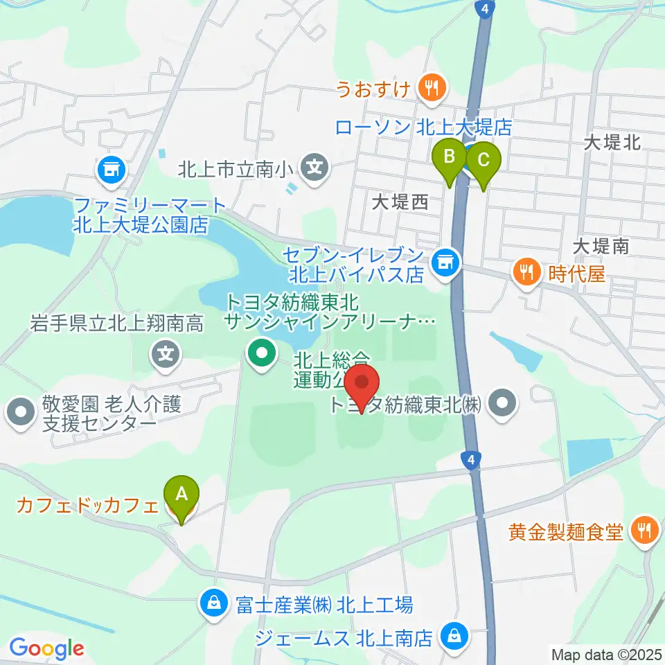 ウエスタンデジタルスタジアムきたかみ周辺のカフェ一覧地図