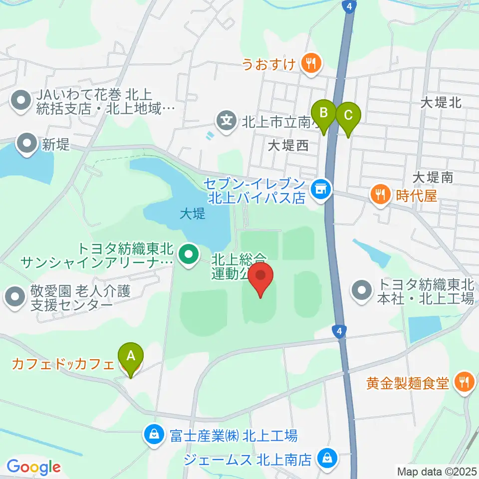 ウエスタンデジタルスタジアムきたかみ周辺のカフェ一覧地図