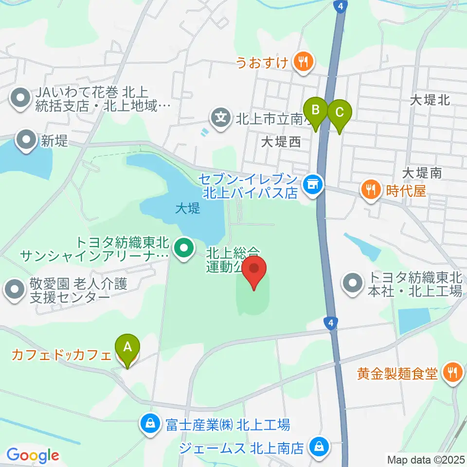 ウエスタンデジタルスタジアムきたかみ周辺のカフェ一覧地図