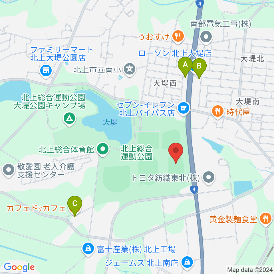 北上陸上補助競技場周辺のカフェ一覧地図