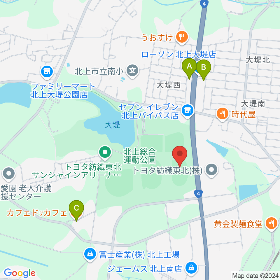 北上陸上補助競技場周辺のカフェ一覧地図