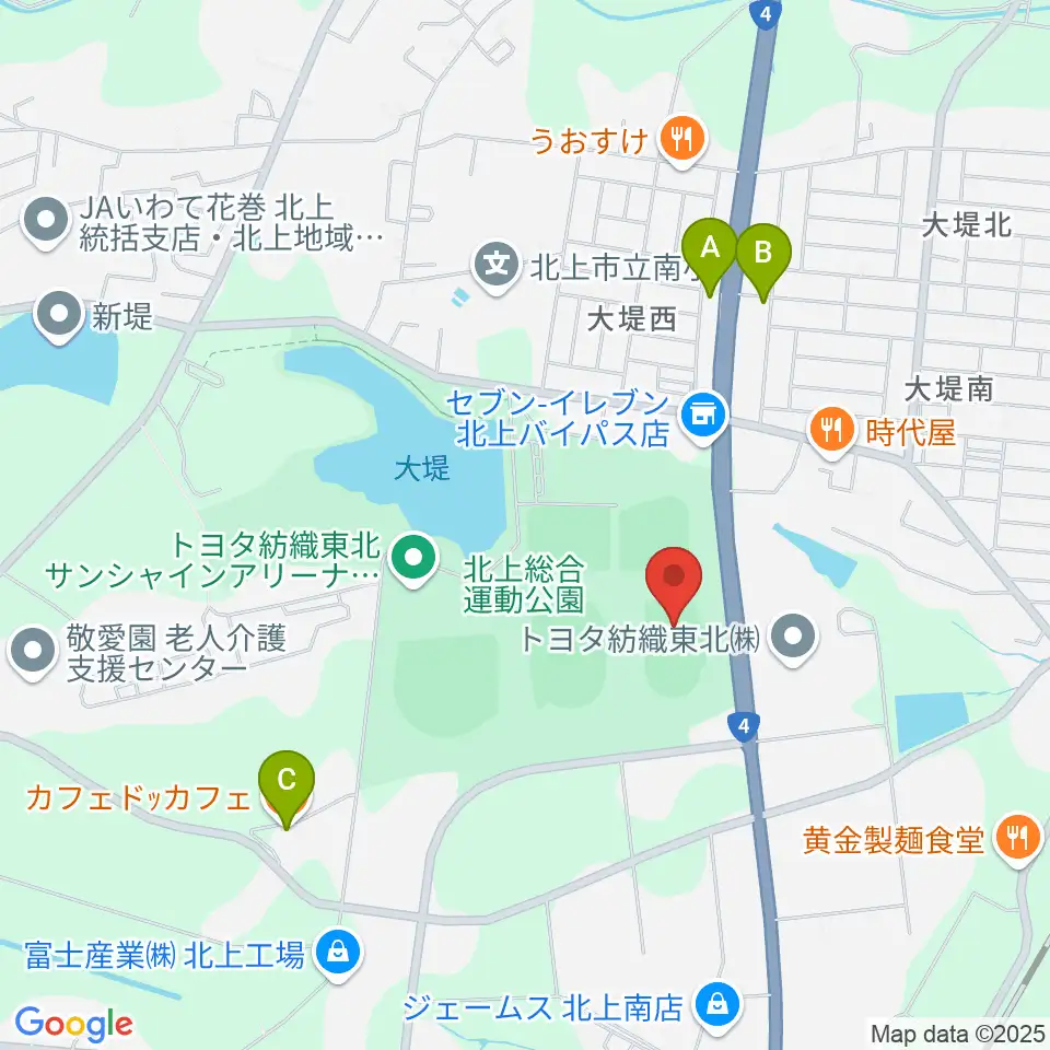 北上陸上補助競技場周辺のカフェ一覧地図