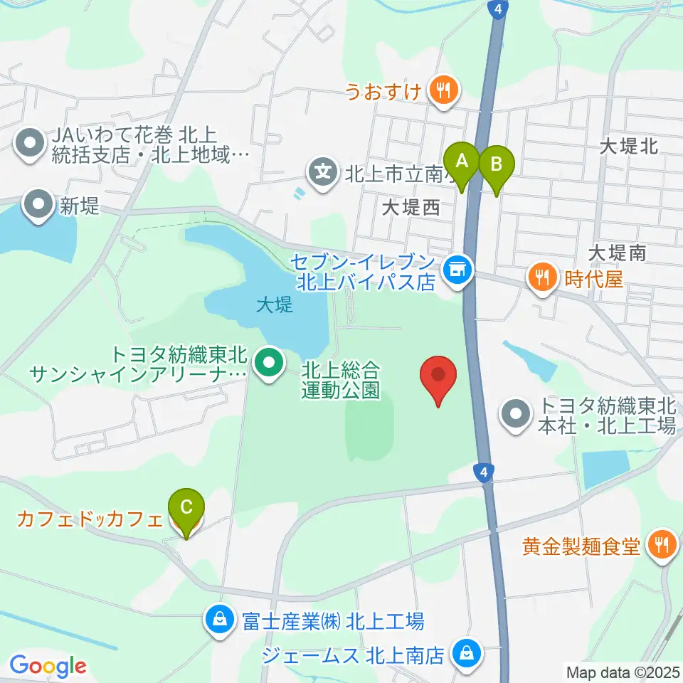 北上陸上補助競技場周辺のカフェ一覧地図