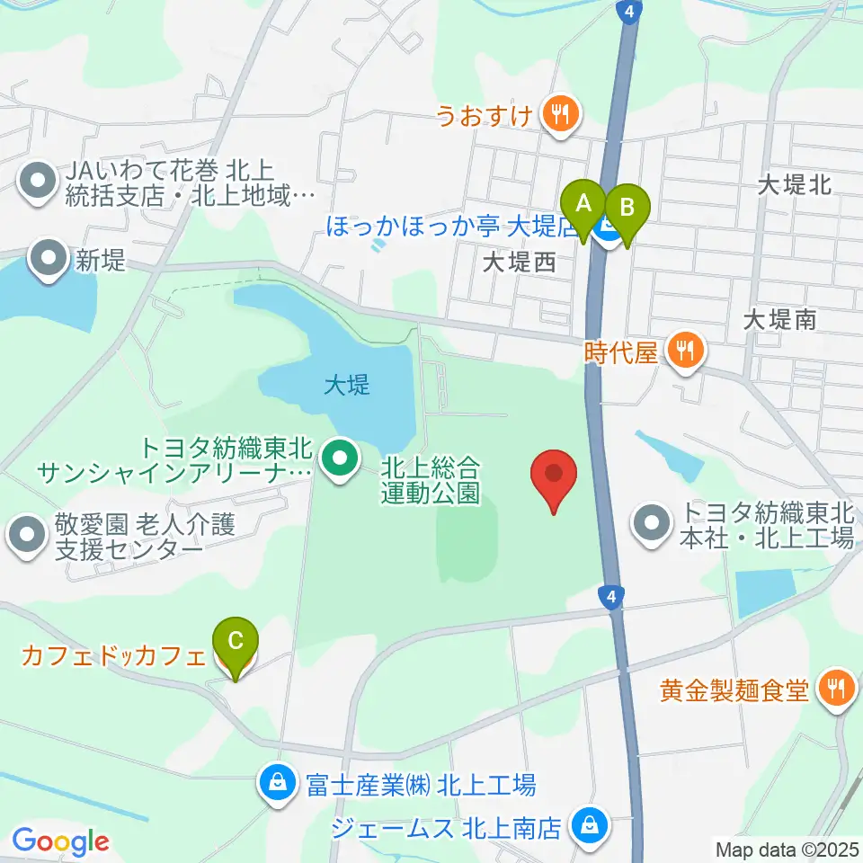 北上陸上補助競技場周辺のカフェ一覧地図