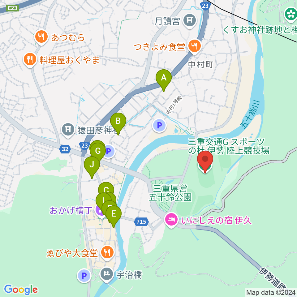 三重交通Gスポーツの杜伊勢陸上競技場周辺のカフェ一覧地図