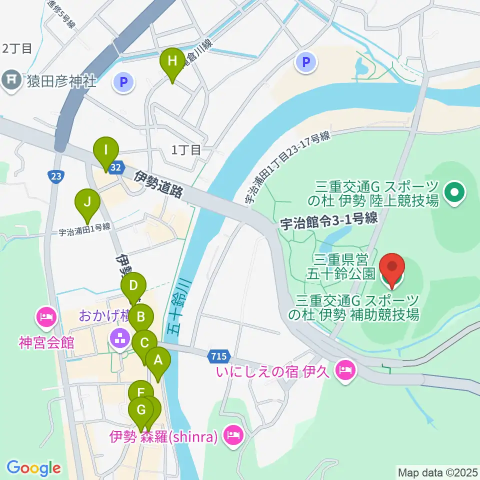 三重交通Gスポーツの杜伊勢第二陸上競技場周辺のカフェ一覧地図