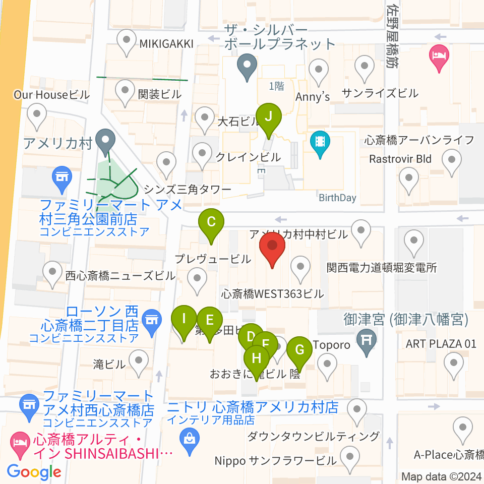 スタジオマックス アメ村店周辺のカフェ一覧地図