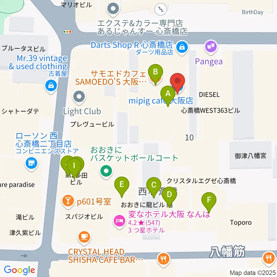 スタジオマックス アメ村店周辺のカフェ一覧地図