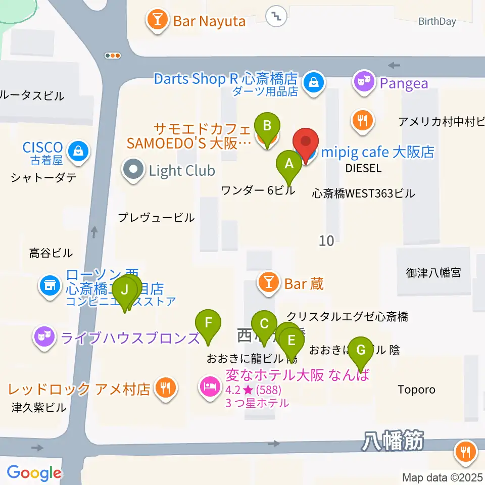 スタジオマックス アメ村店周辺のカフェ一覧地図