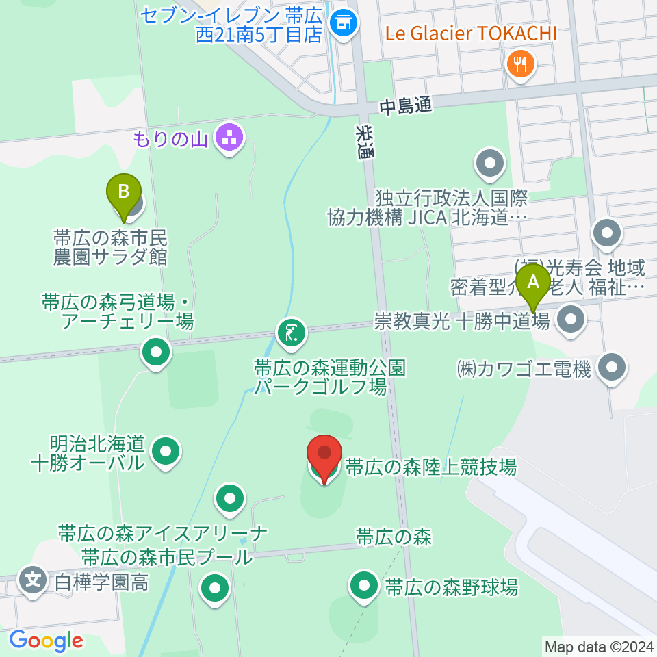 帯広の森陸上競技場周辺のカフェ一覧地図