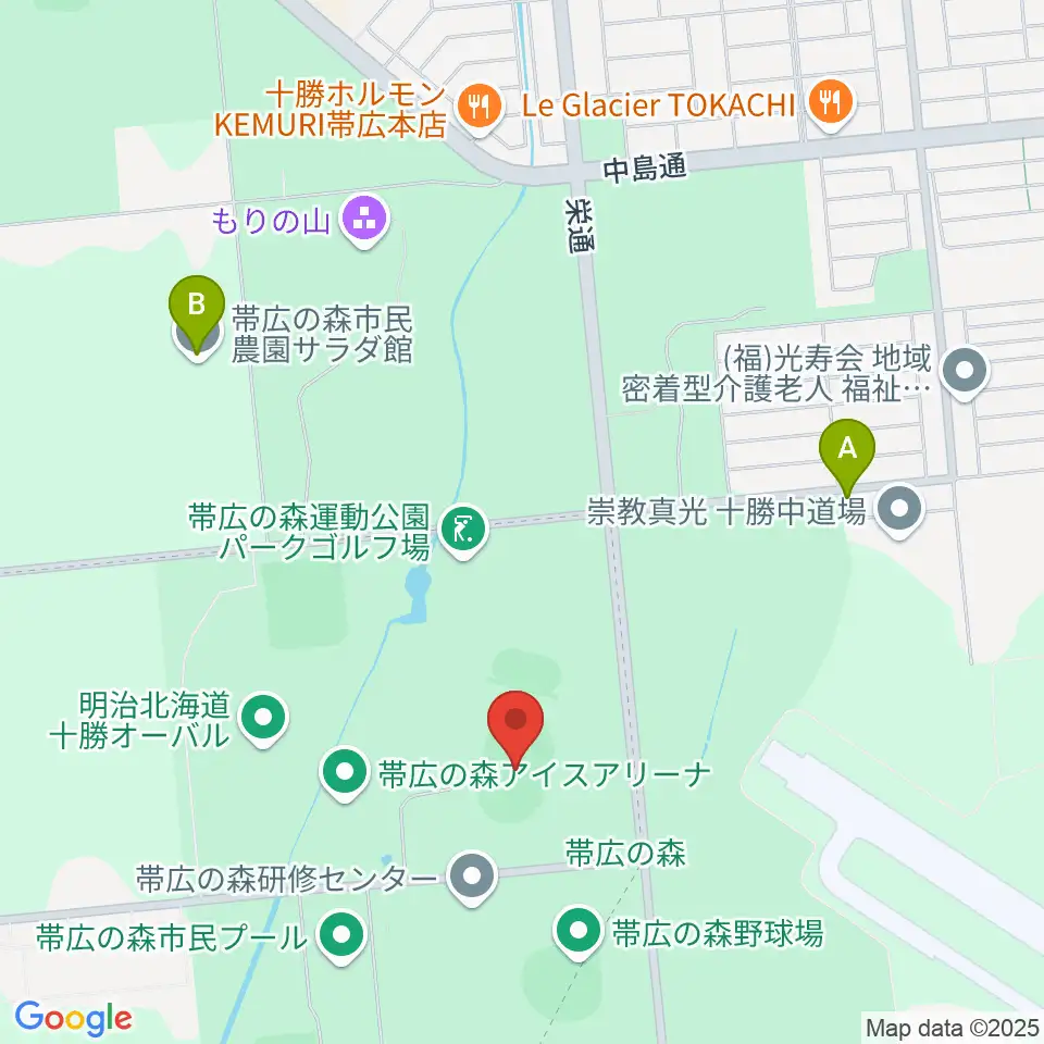 帯広の森陸上競技場周辺のカフェ一覧地図