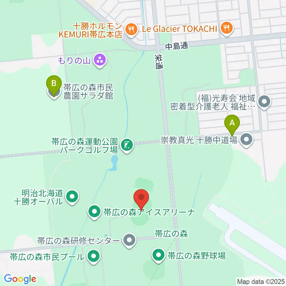 帯広の森陸上競技場周辺のカフェ一覧地図