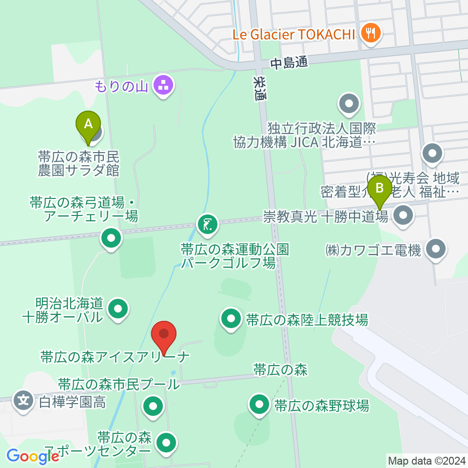 帯広の森アイスアリーナ周辺のカフェ一覧地図