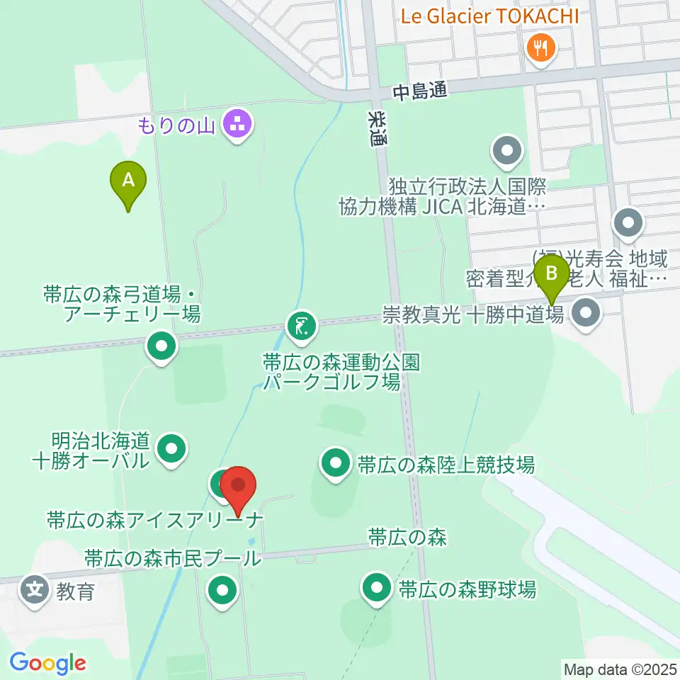帯広の森アイスアリーナ周辺のカフェ一覧地図