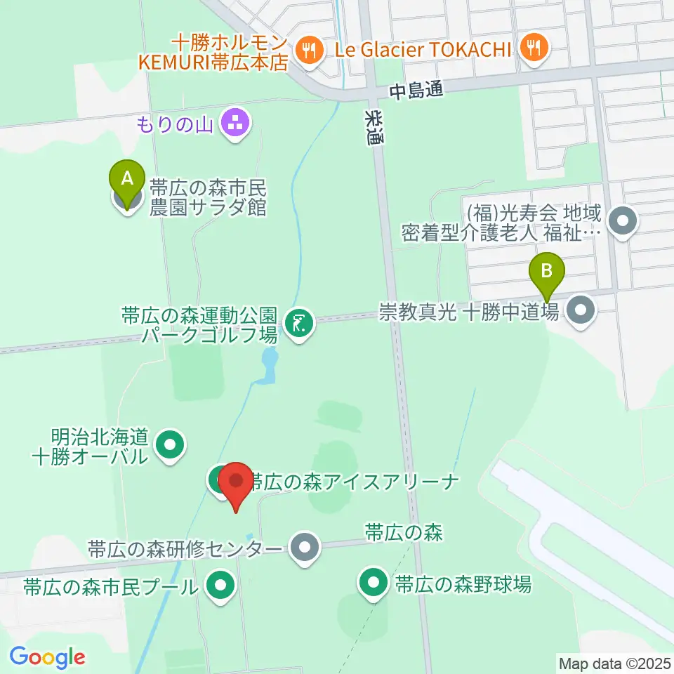 帯広の森アイスアリーナ周辺のカフェ一覧地図