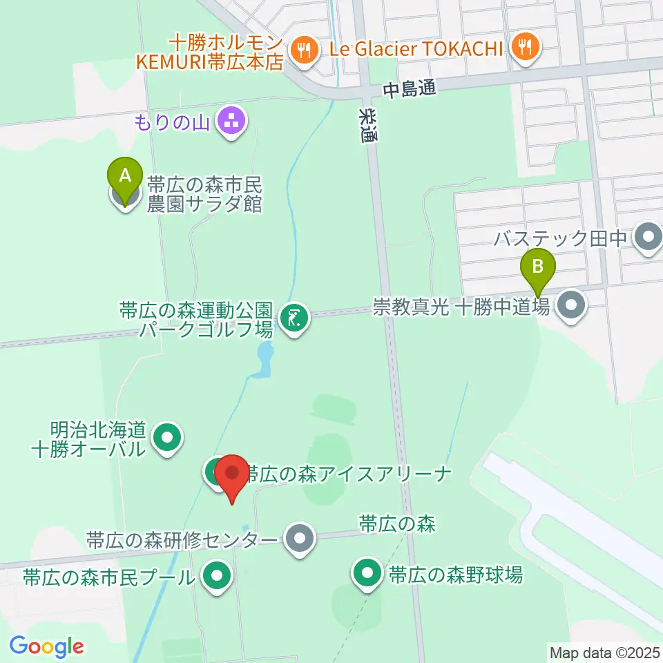帯広の森アイスアリーナ周辺のカフェ一覧地図