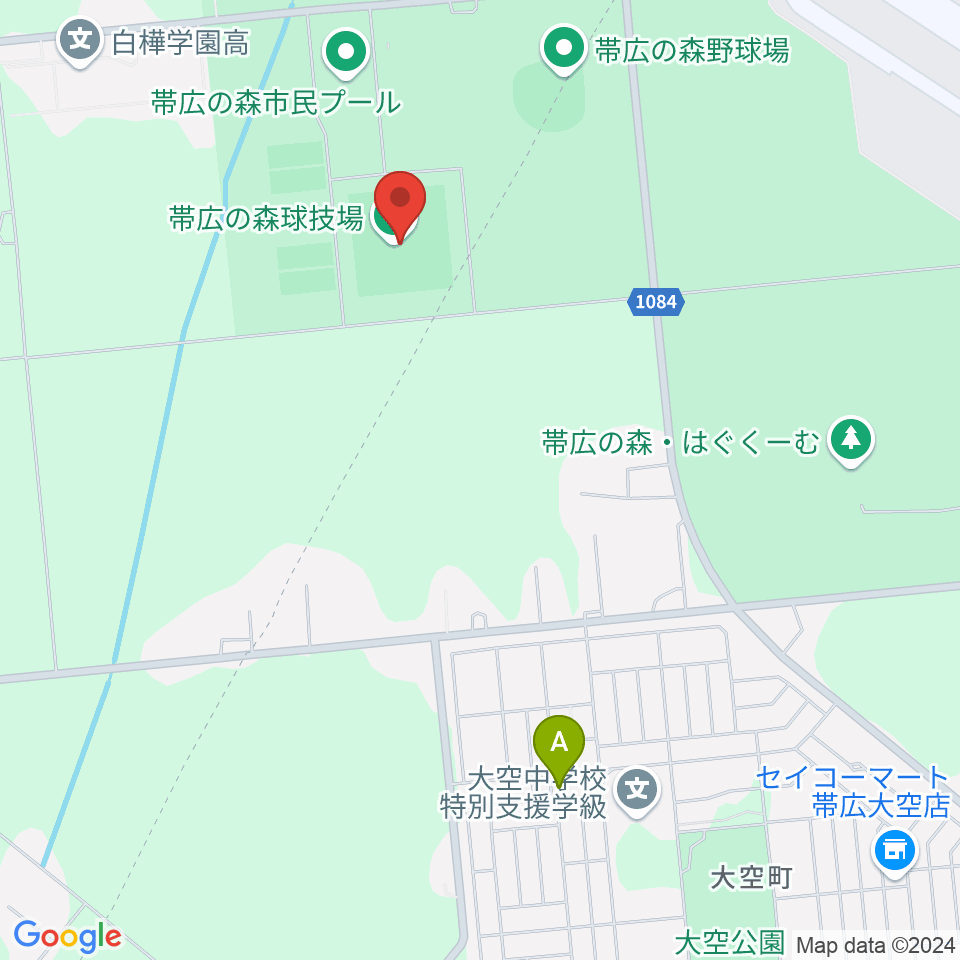 帯広の森球技場周辺のカフェ一覧地図