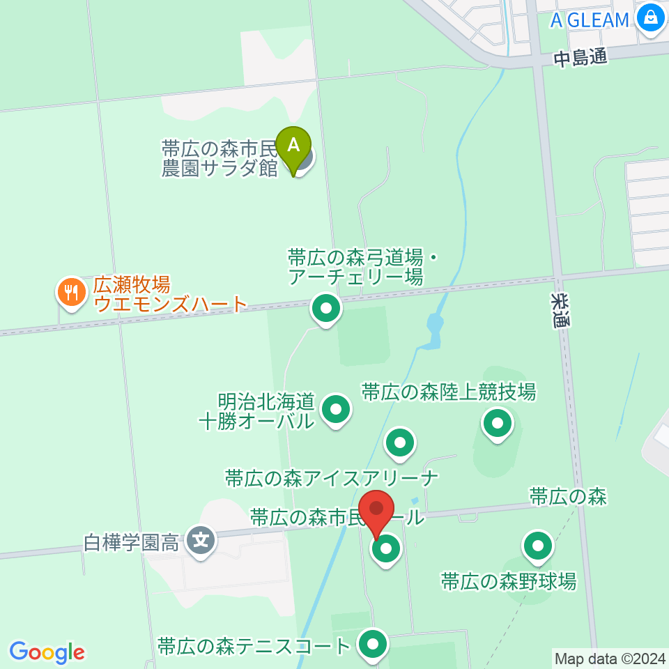 帯広の森体育館周辺のカフェ一覧地図