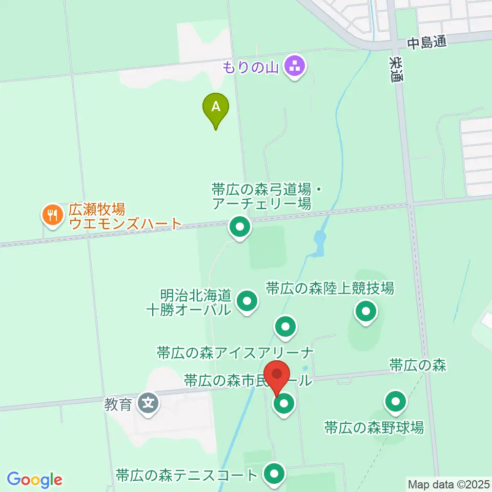 帯広の森体育館周辺のカフェ一覧地図