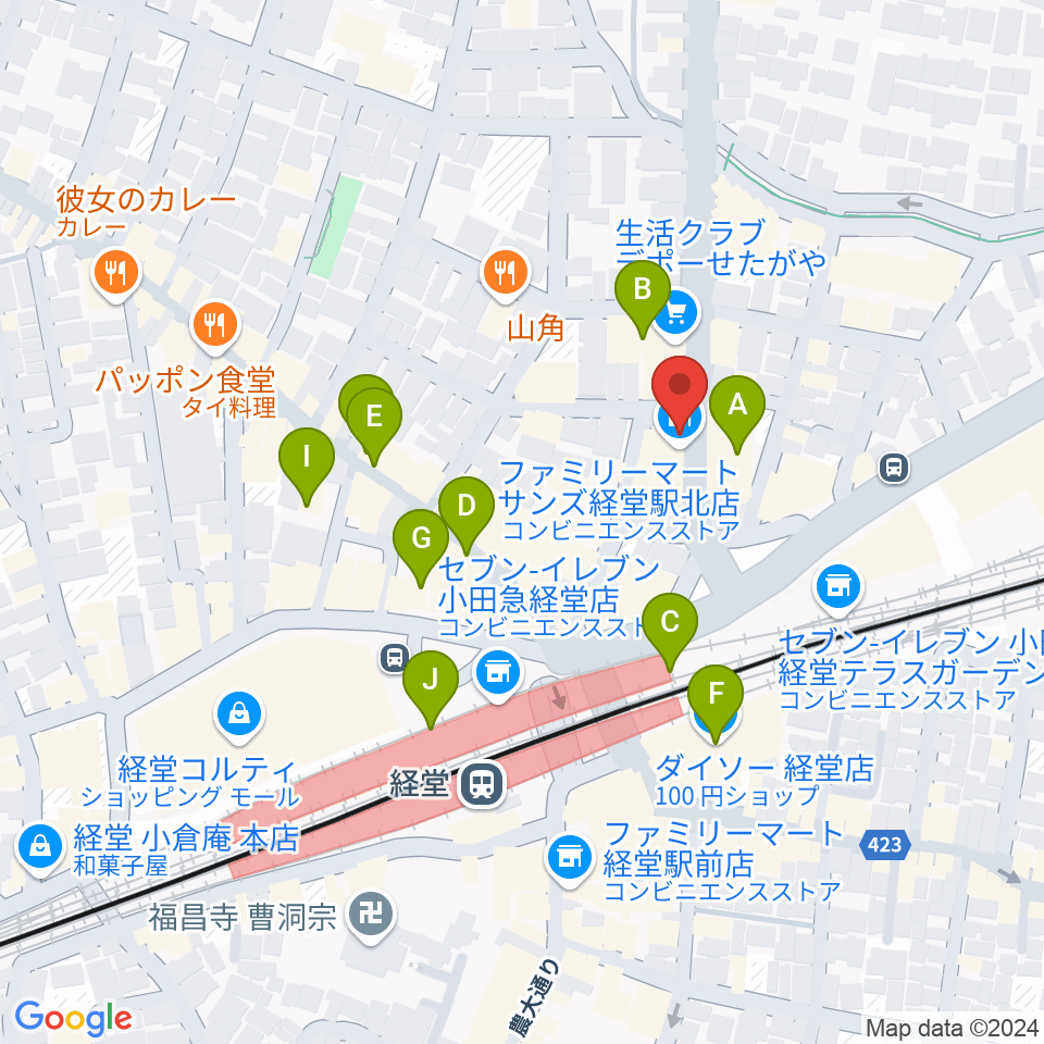 タッドポウルスタジオ経堂周辺のカフェ一覧地図