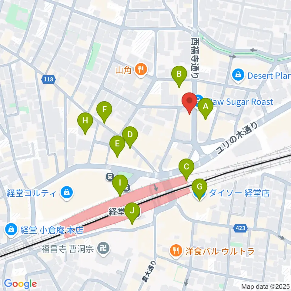 タッドポウルスタジオ経堂周辺のカフェ一覧地図