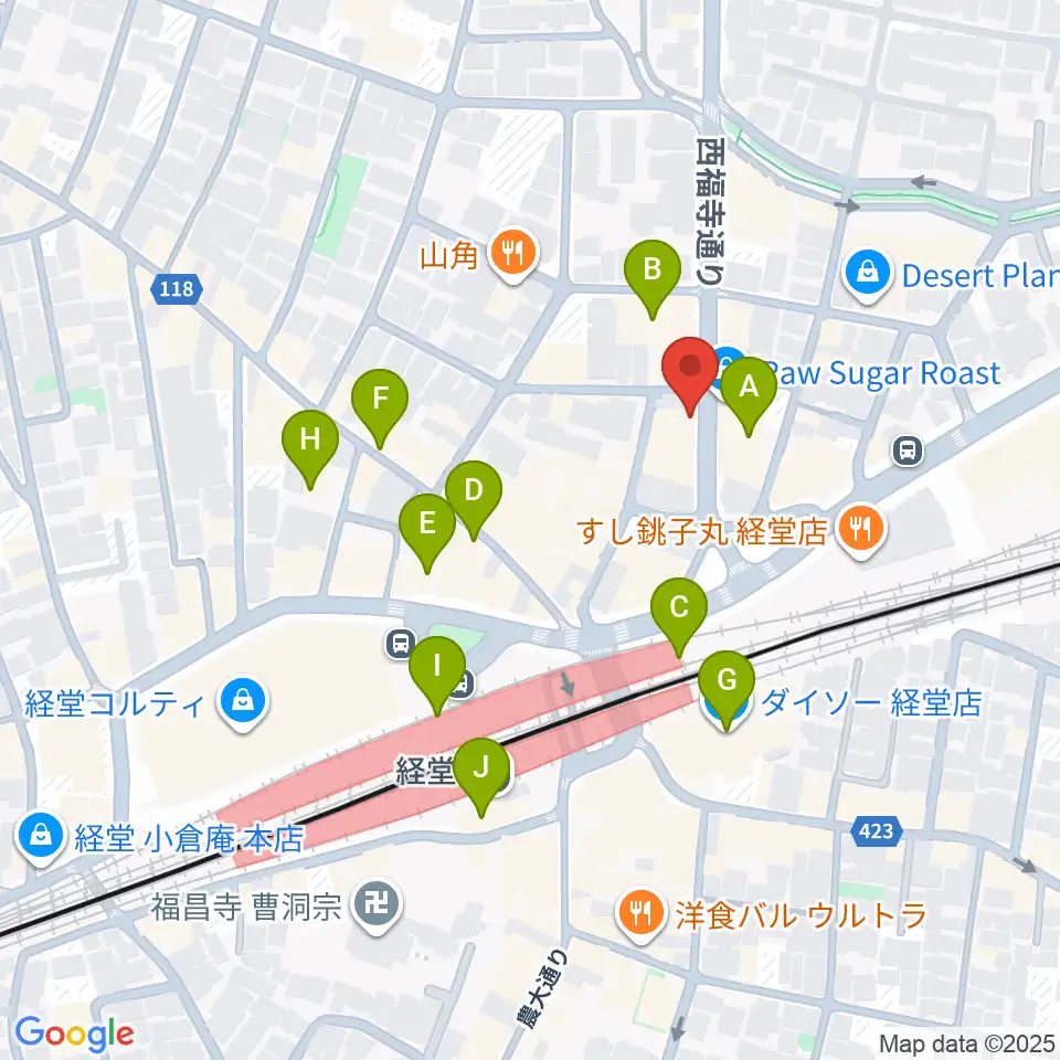 タッドポウルスタジオ経堂周辺のカフェ一覧地図