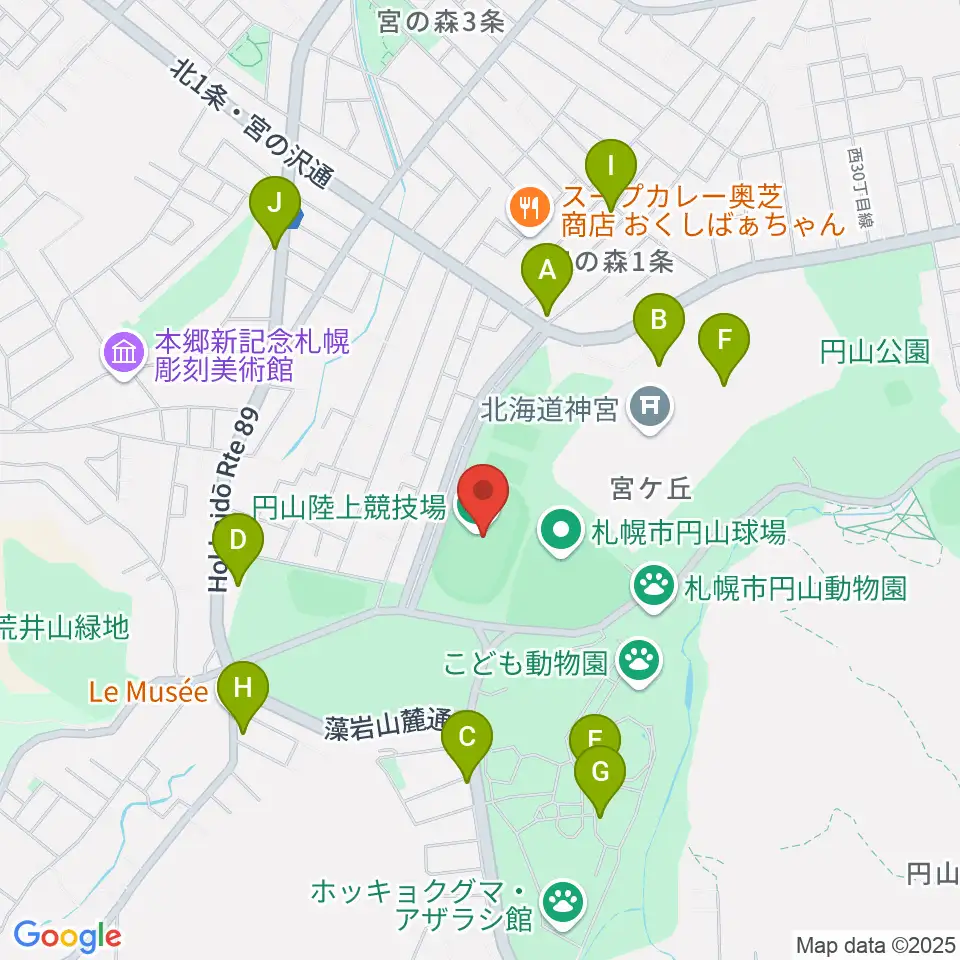 札幌市円山競技場周辺のカフェ一覧地図