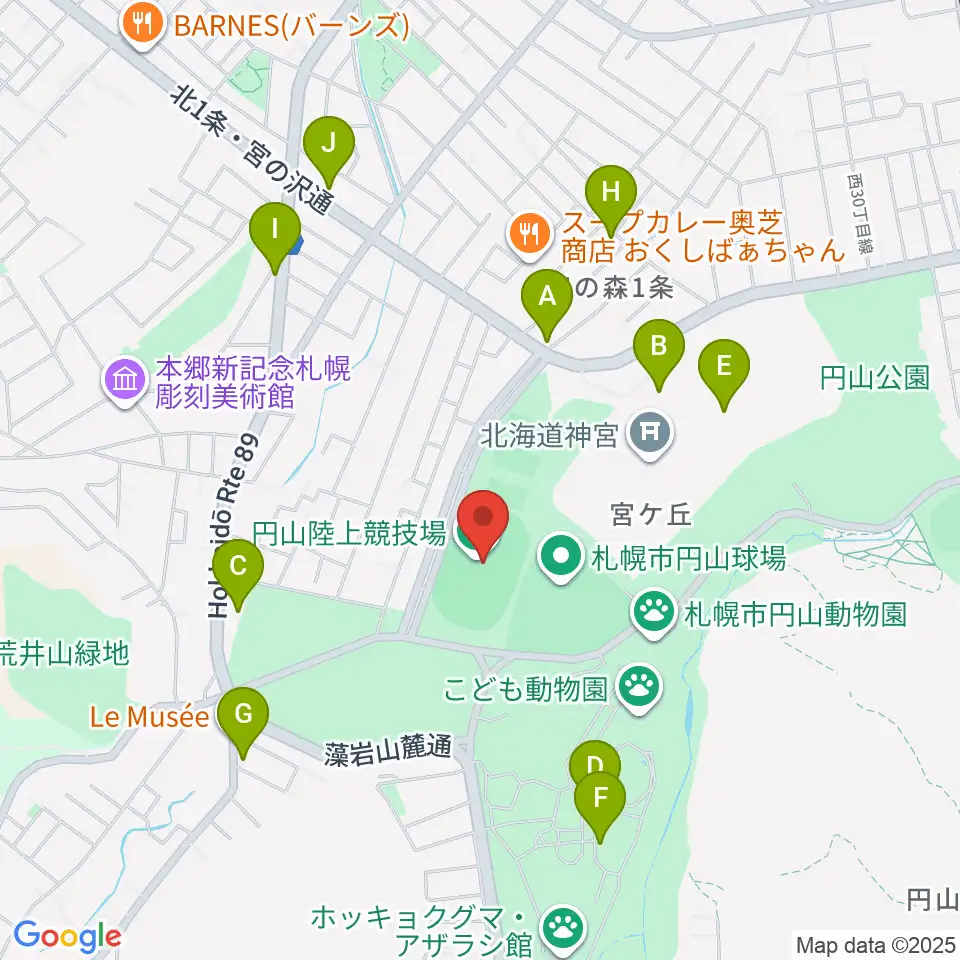 札幌市円山競技場周辺のカフェ一覧地図