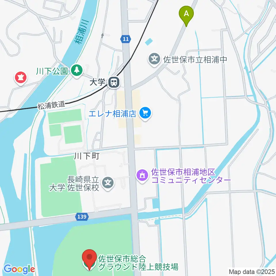佐世保市総合グラウンド陸上競技場周辺のカフェ一覧地図