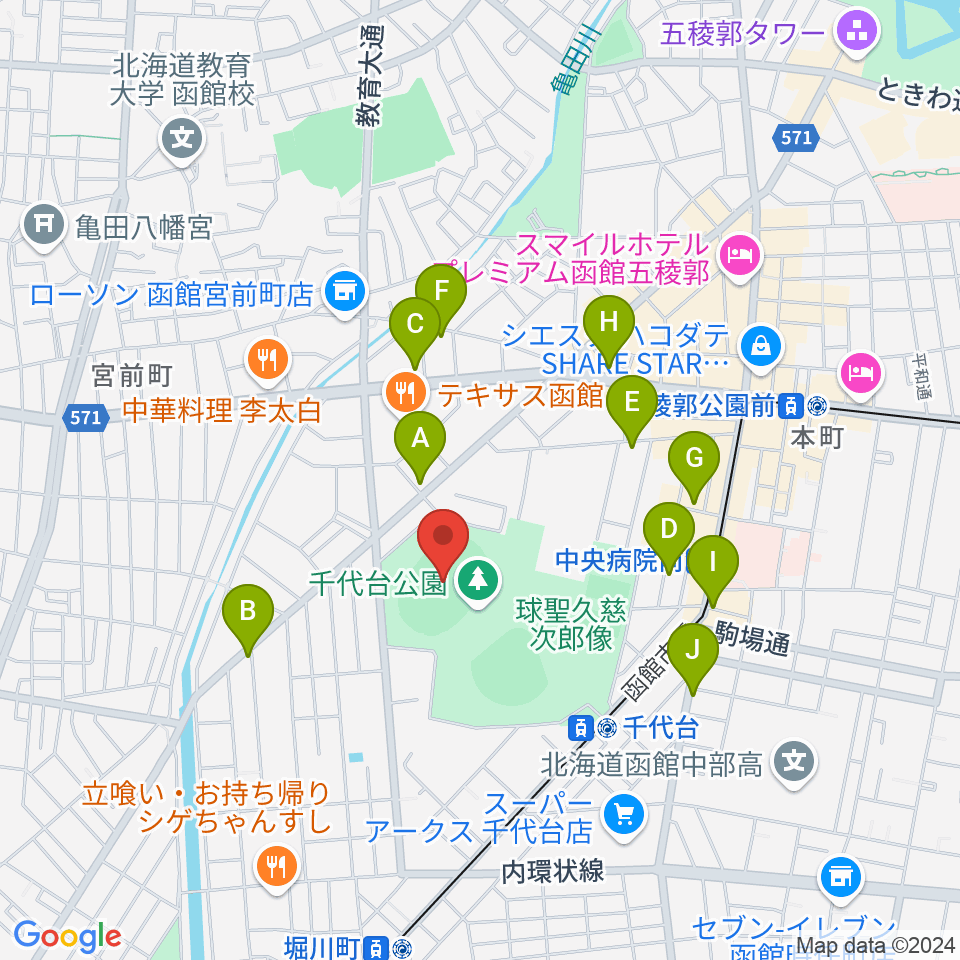 千代台公園陸上競技場周辺のカフェ一覧地図