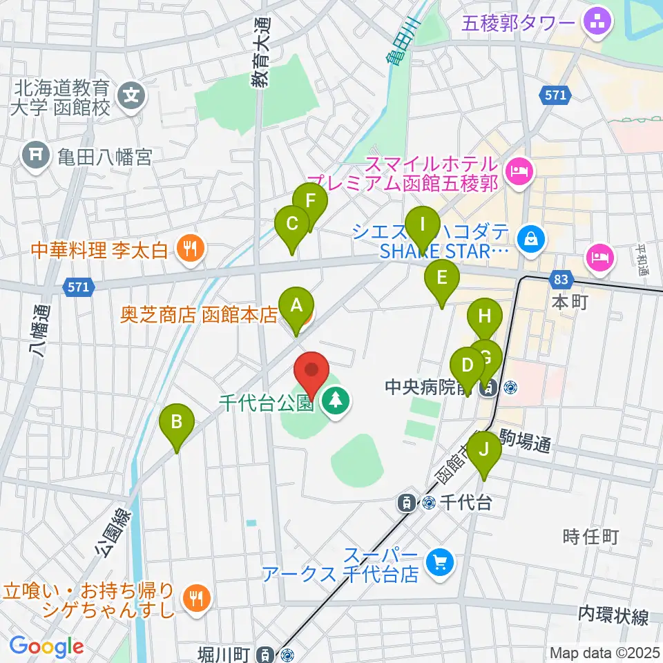 千代台公園陸上競技場周辺のカフェ一覧地図