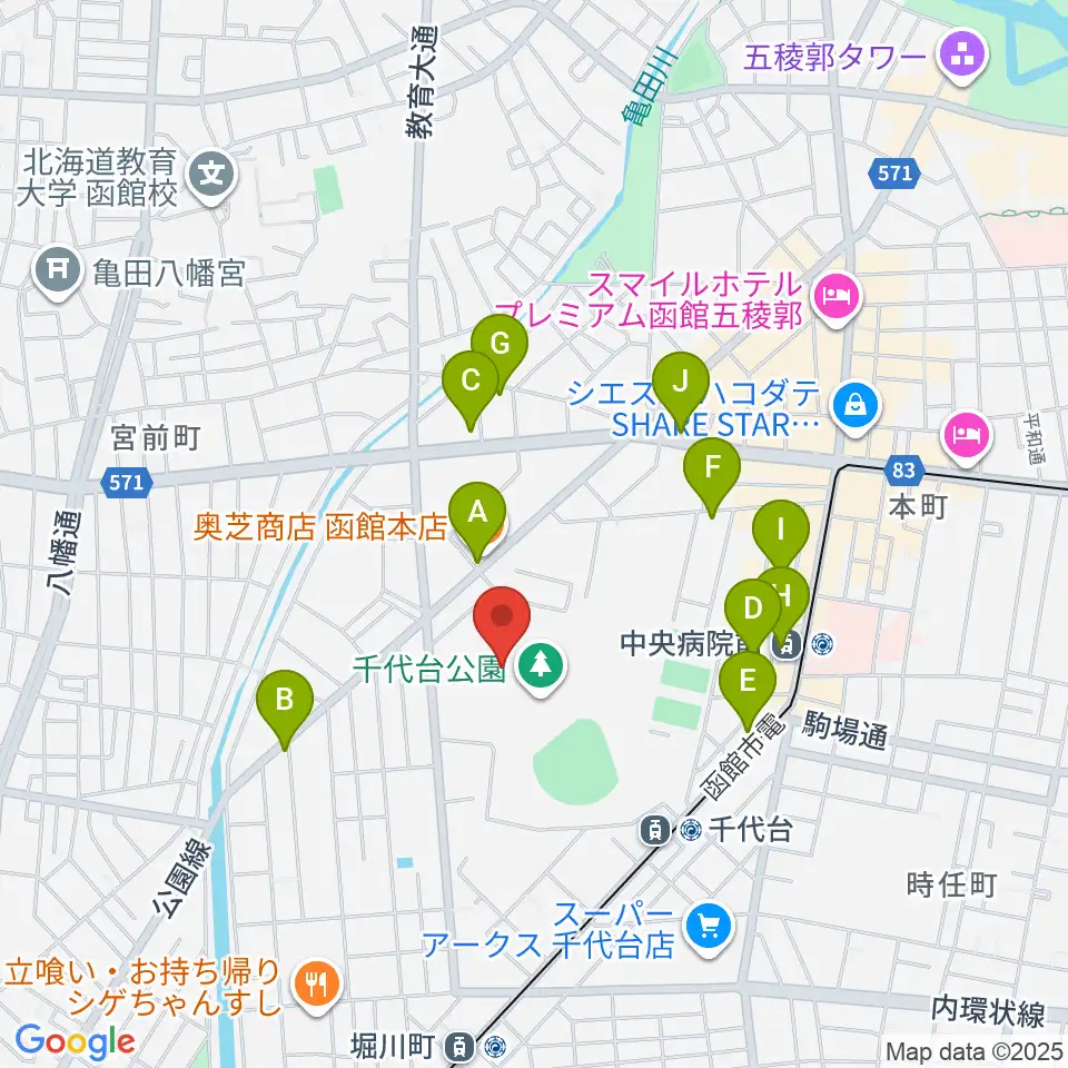 千代台公園陸上競技場周辺のカフェ一覧地図
