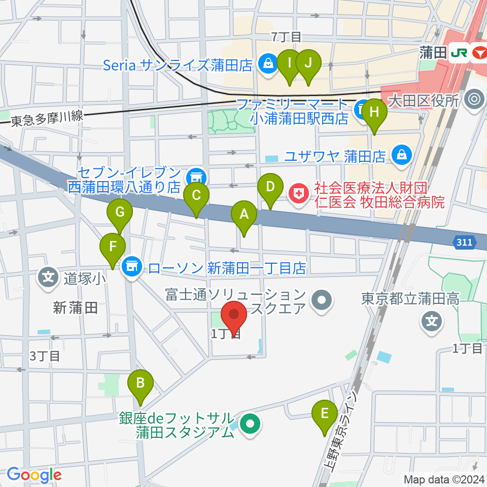 カムカム新蒲田周辺のカフェ一覧地図