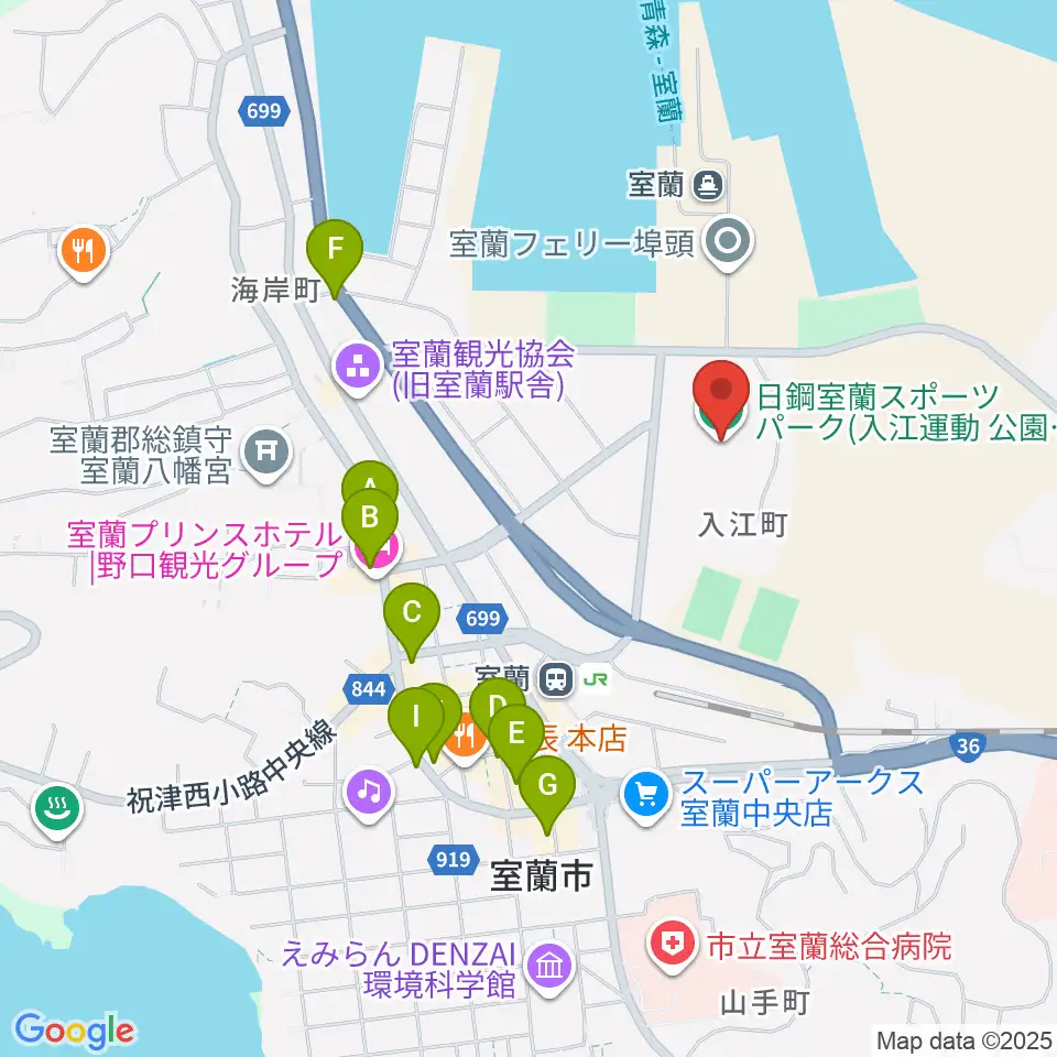 日鋼室蘭スポーツパーク周辺のカフェ一覧地図