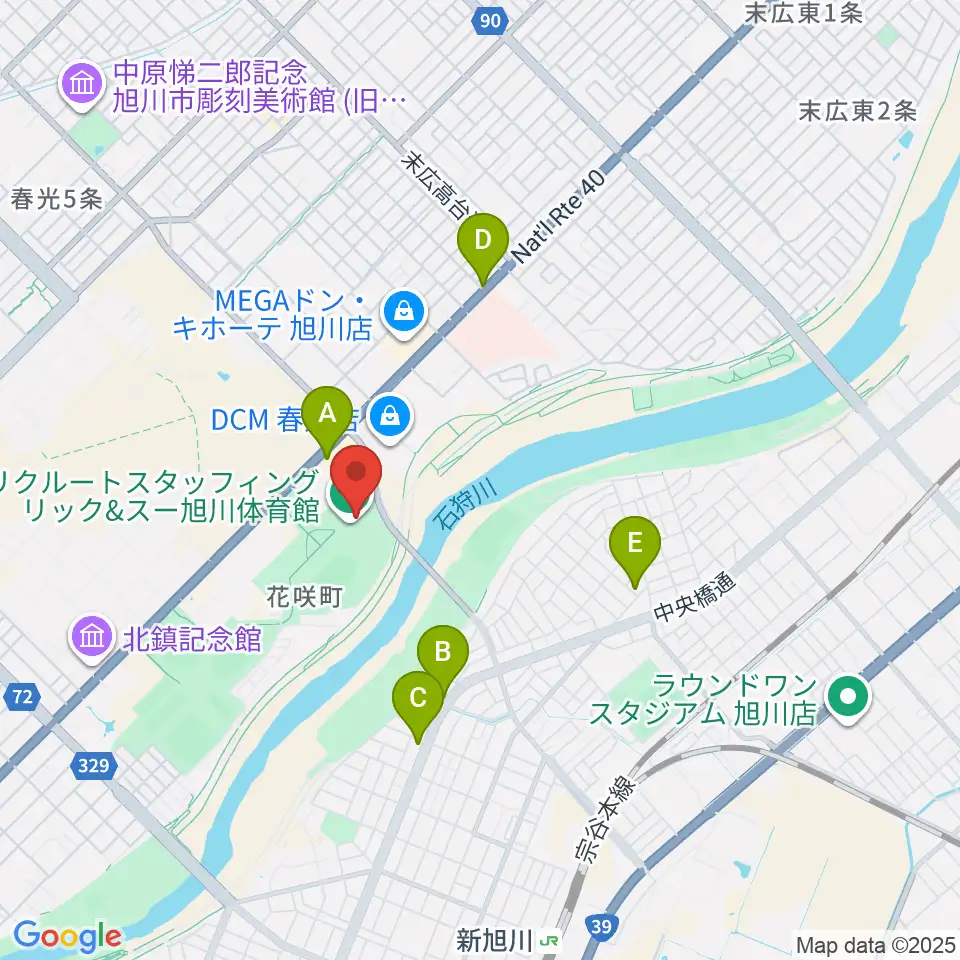 リクルートスタッフィング リック&スー旭川体育館周辺のカフェ一覧地図