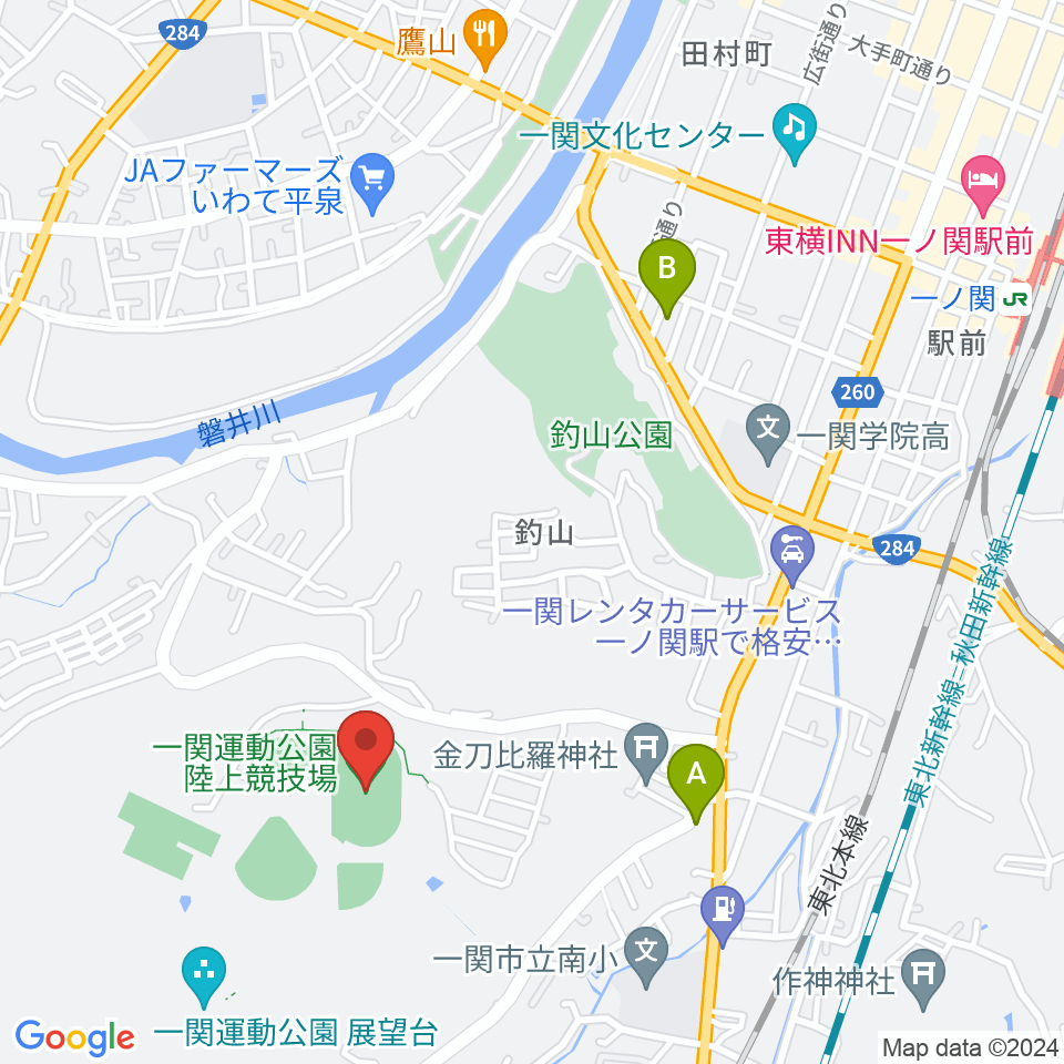 一関運動公園陸上競技場周辺のカフェ一覧地図