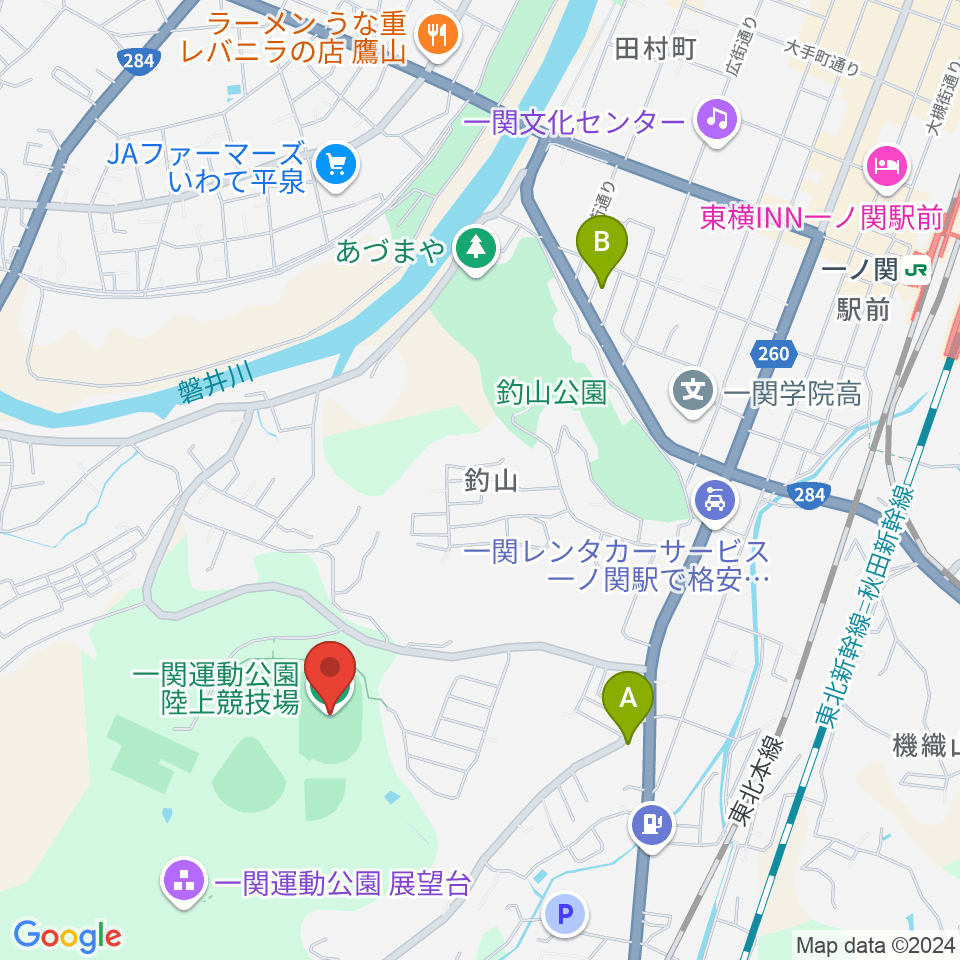 一関運動公園陸上競技場周辺のカフェ一覧地図