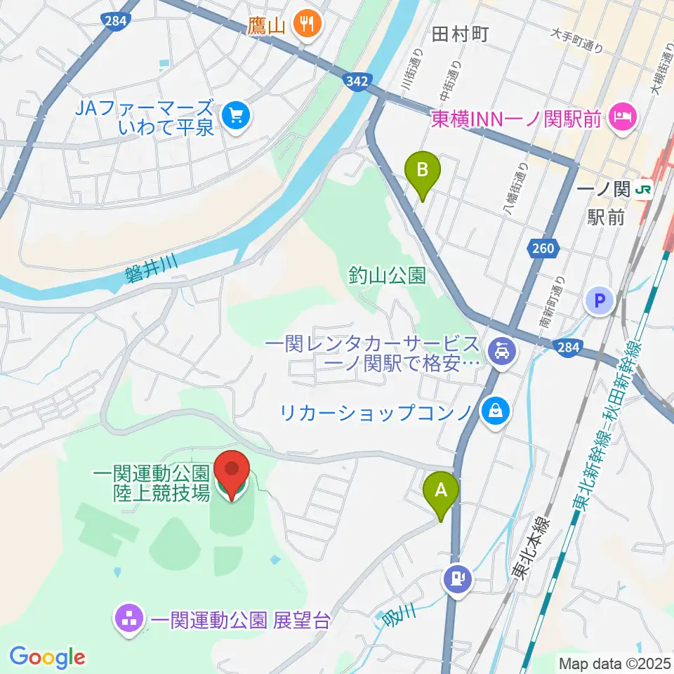 一関運動公園陸上競技場周辺のカフェ一覧地図