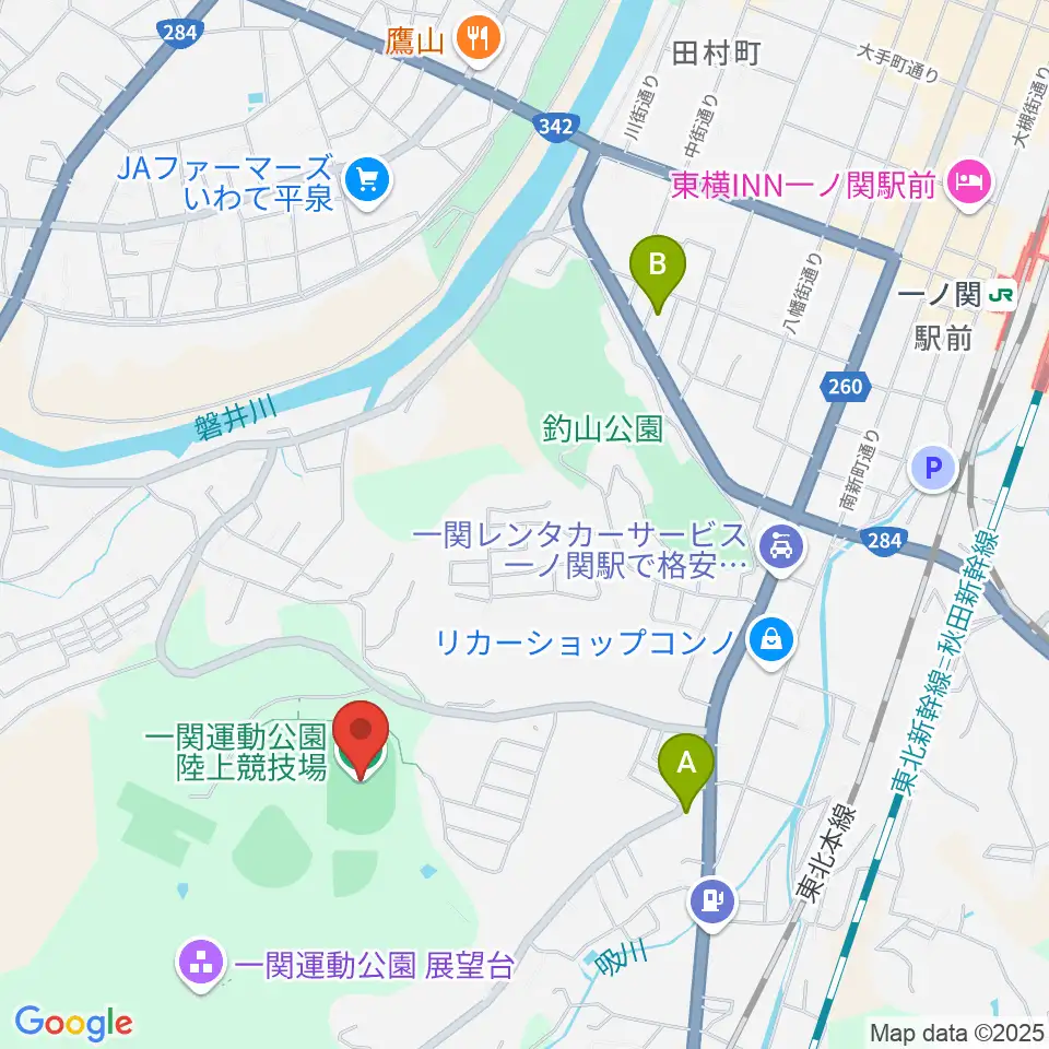 MUCCいちのせき陸上競技場周辺のカフェ一覧地図
