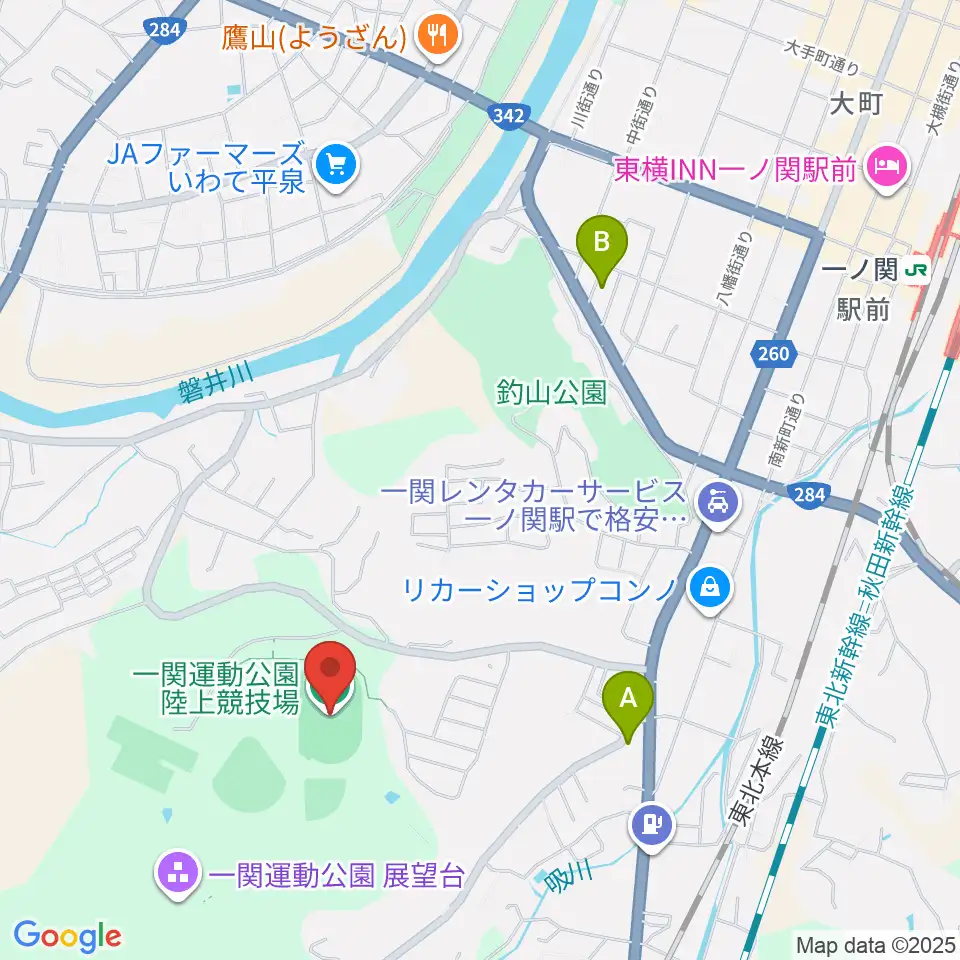 MUCCいちのせき陸上競技場周辺のカフェ一覧地図