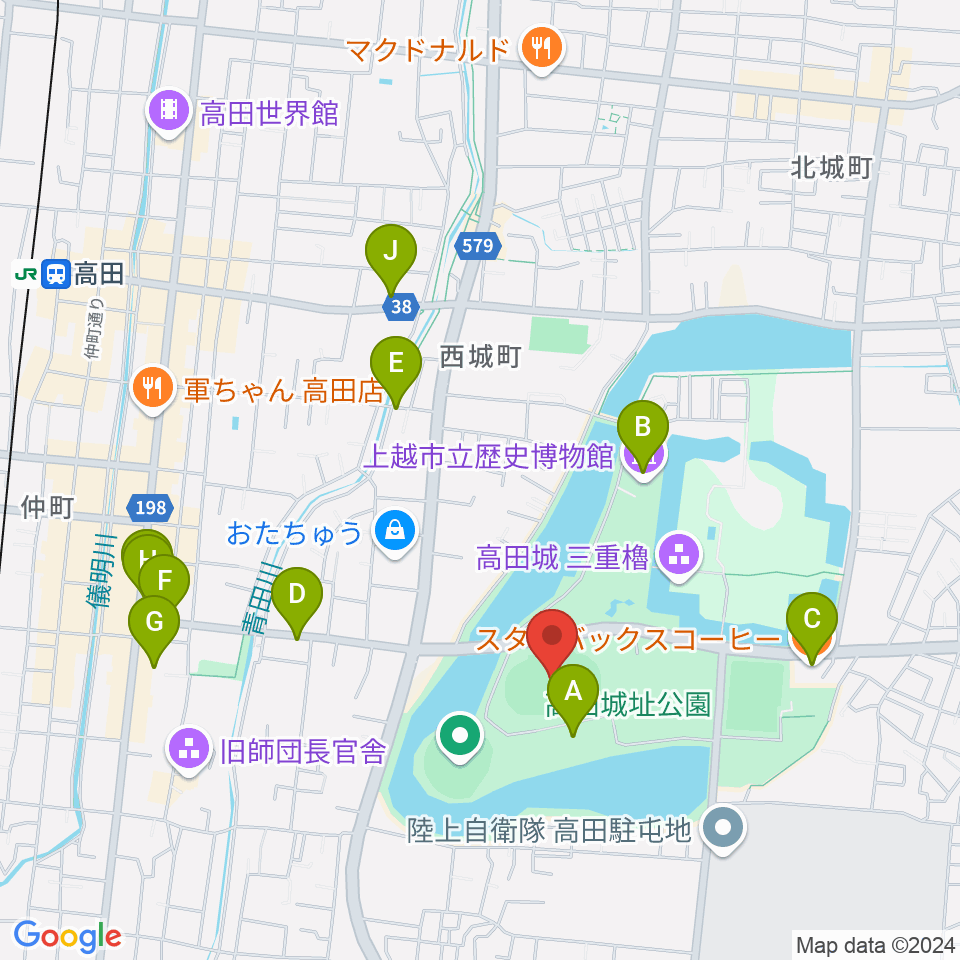 高田城址公園陸上競技場周辺のカフェ一覧地図