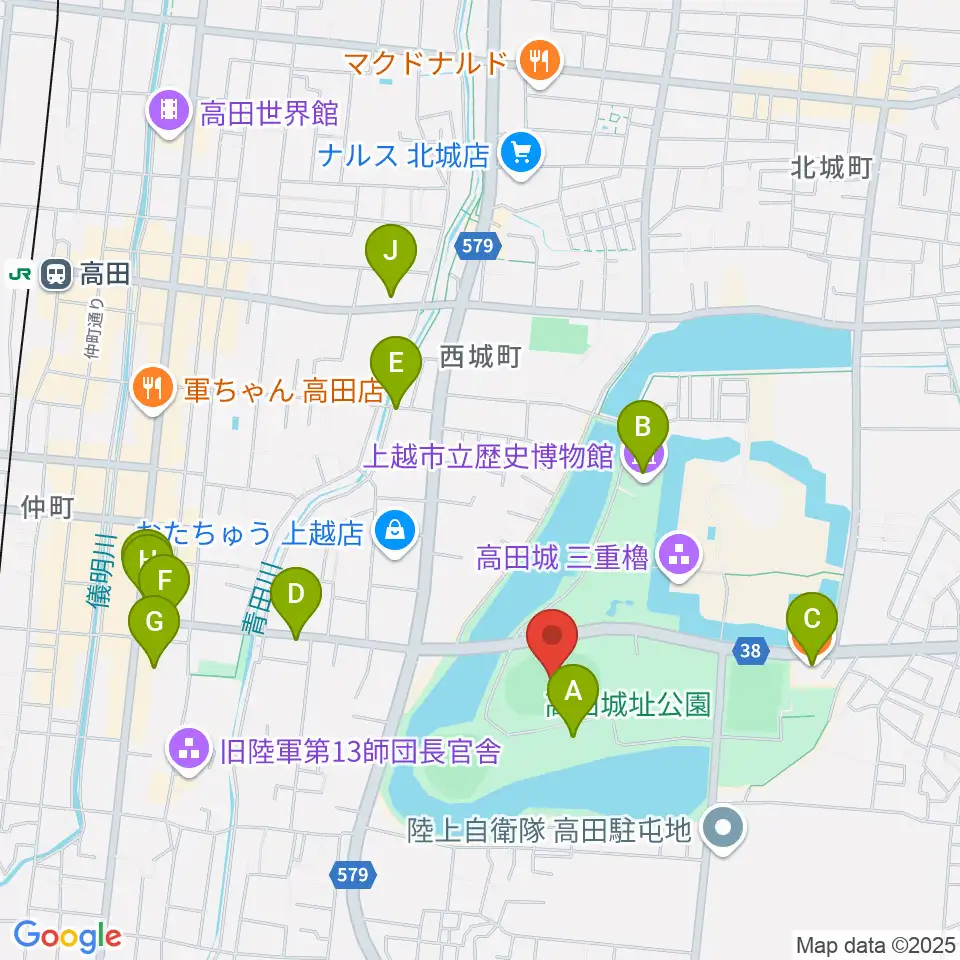 高田城址公園陸上競技場周辺のカフェ一覧地図