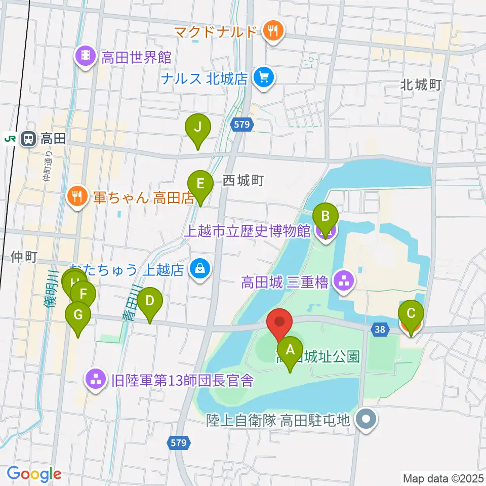 高田城址公園陸上競技場周辺のカフェ一覧地図
