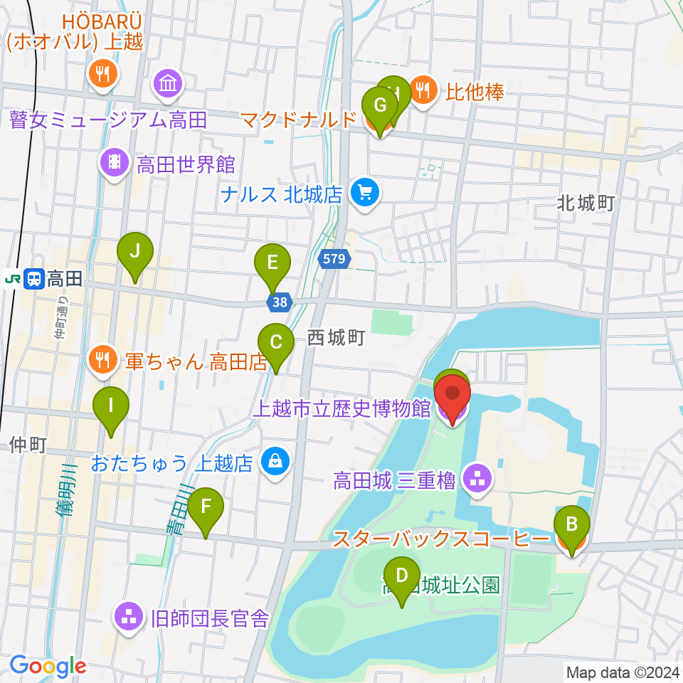 上越市立歴史博物館周辺のカフェ一覧地図